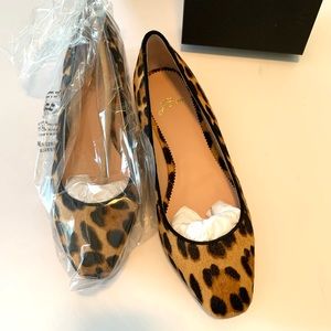 New in box J. Crew Carolyn skimmer flats leopard calf hair